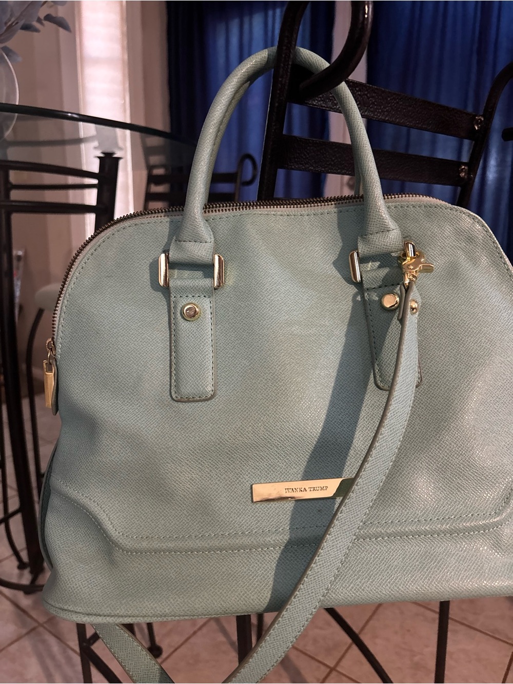 Ivanka Trump Mint-Blue Structured Satchel with Gold Hardware